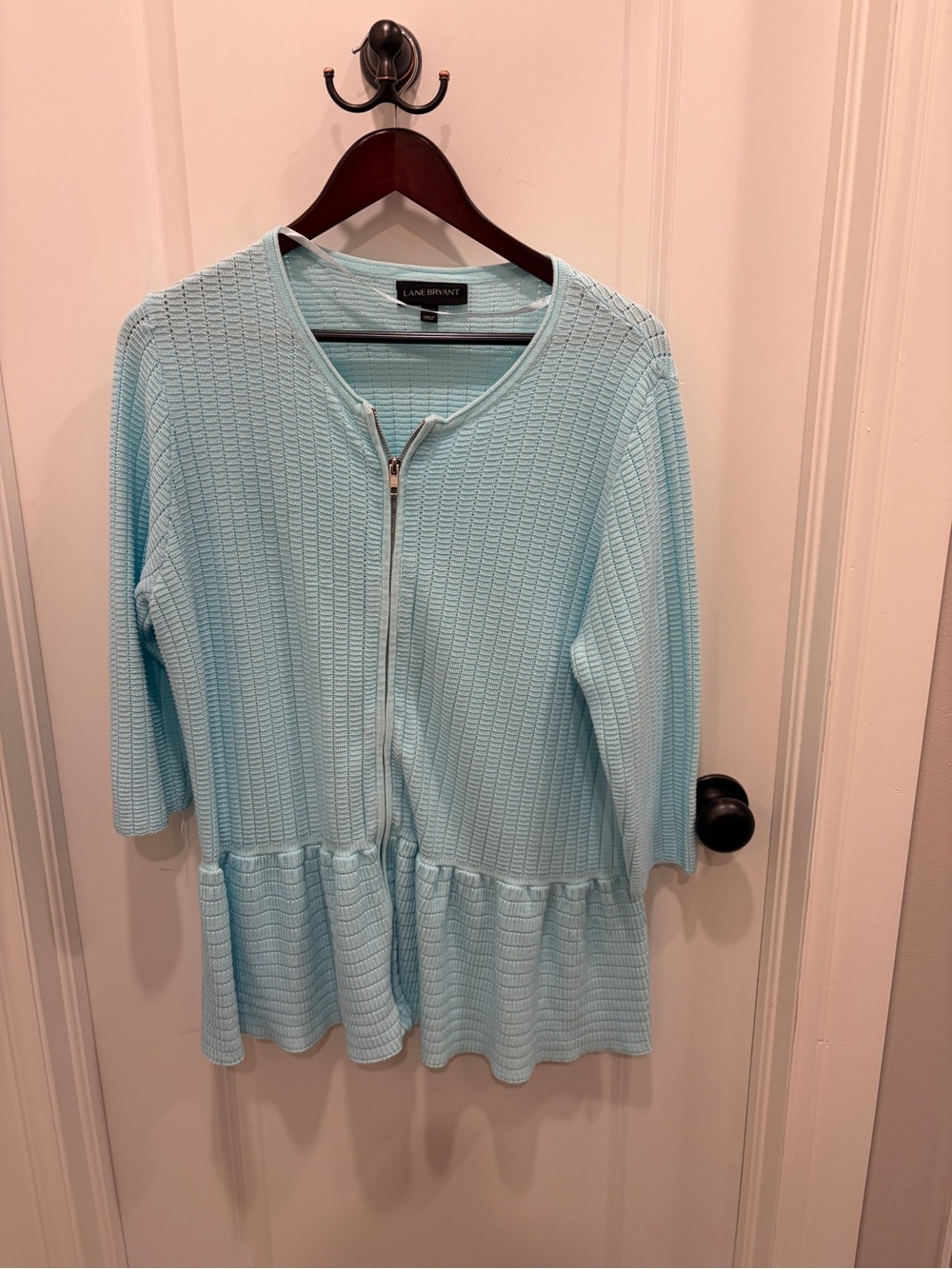 Lane Bryant Light Blue Textured Zip-Front Peplum Tunic